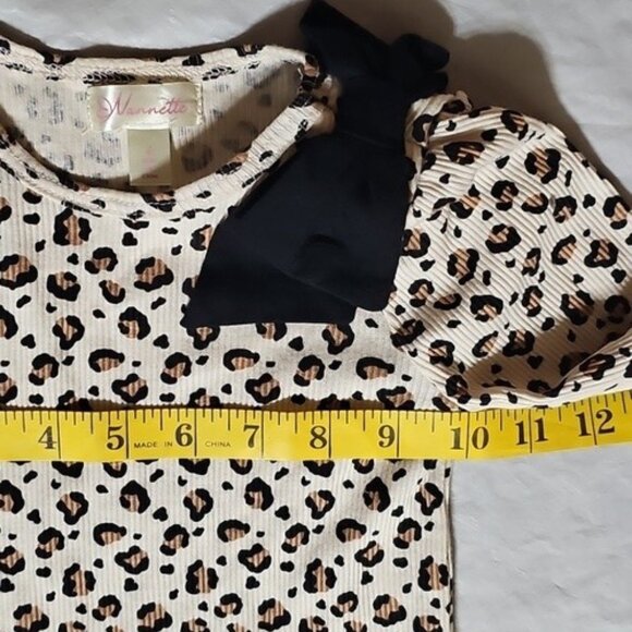 Nannette Girls Size 4 Long Sleeve Leopard Print Top with Black Bow Used - Picture 8 of 10